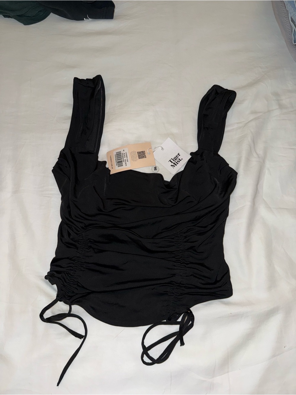 Tiger Mist Black Ruched Cami with Adjustable Side Ties